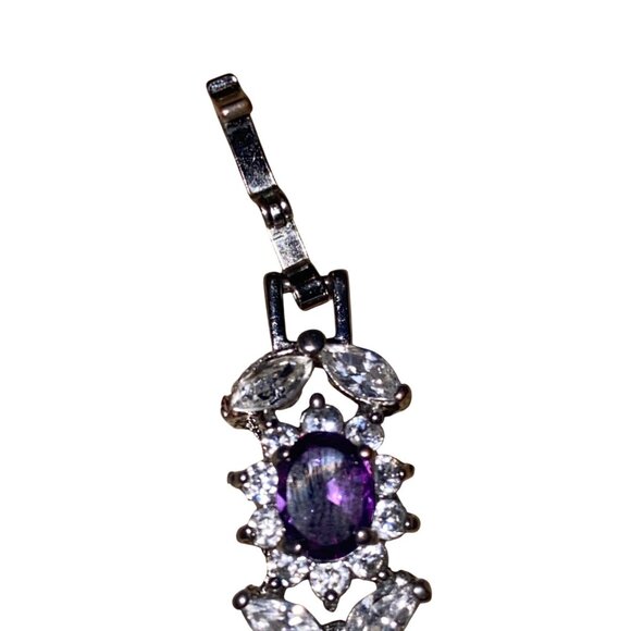 Elegant Silver Bracelet With Purple & Clear Gemstones - Picture 3 of 11